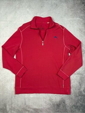 Tommy Bahama Hawaiian Winter Cotton Red Logo Quarter Zip 100% Cotton